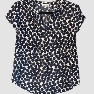Calvin Klein Navy White Abstract Print Blouse M Split Neck Work Top